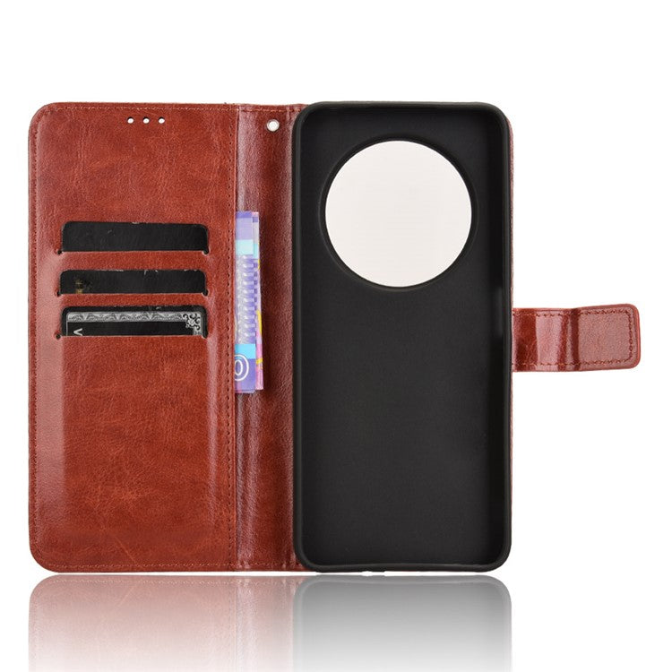 For Xiaomi Poco C75 4G / Redmi 14R 5G / 14C 4G / A4 5G Case Crazy Horse Texture PU Leather Phone Wallet Cover - Brown