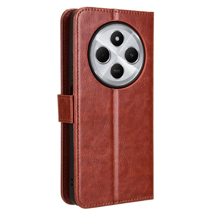 For Xiaomi Poco C75 4G / Redmi 14R 5G / 14C 4G / A4 5G Case Crazy Horse Texture PU Leather Phone Wallet Cover - Brown