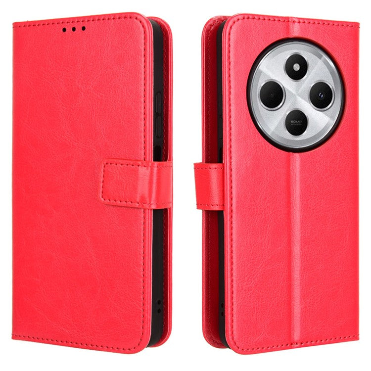 For Xiaomi Poco C75 4G / Redmi 14R 5G / 14C 4G / A4 5G Case Crazy Horse Texture PU Leather Phone Wallet Cover - Red