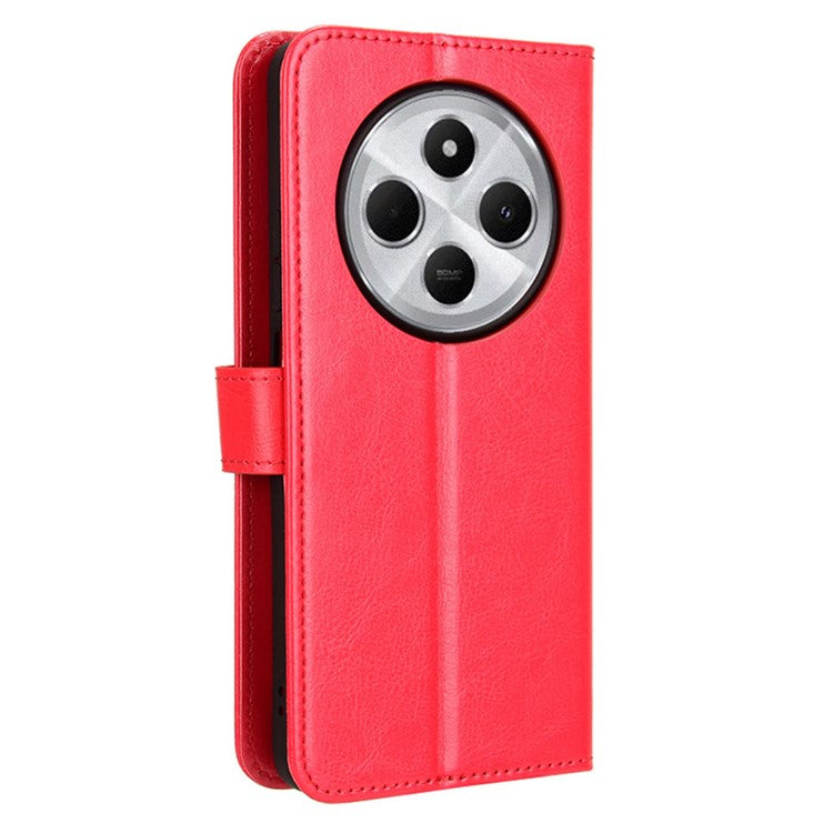 For Xiaomi Poco C75 4G / Redmi 14R 5G / 14C 4G / A4 5G Case Crazy Horse Texture PU Leather Phone Wallet Cover - Red