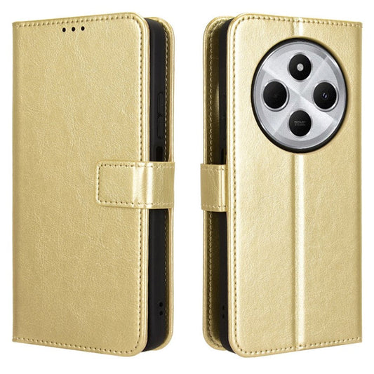 For Xiaomi Poco C75 4G / Redmi 14R 5G / 14C 4G / A4 5G Case Crazy Horse Texture PU Leather Phone Wallet Cover - Gold