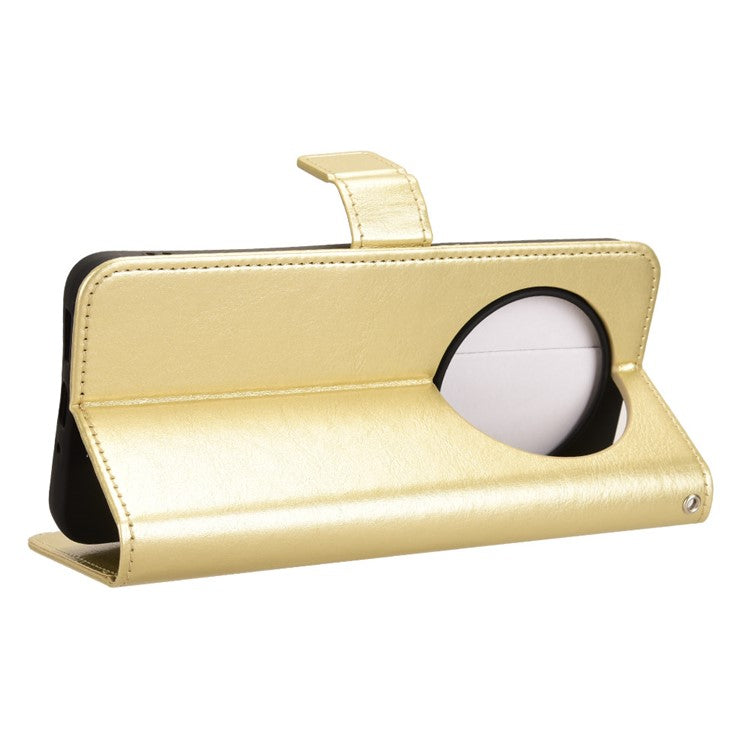 For Xiaomi Poco C75 4G / Redmi 14R 5G / 14C 4G / A4 5G Case Crazy Horse Texture PU Leather Phone Wallet Cover - Gold