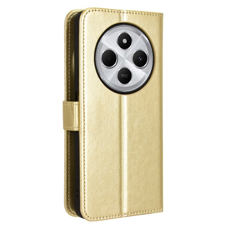 For Xiaomi Poco C75 4G / Redmi 14R 5G / 14C 4G / A4 5G Case Crazy Horse Texture PU Leather Phone Wallet Cover - Gold