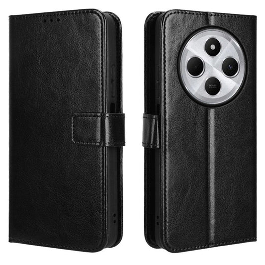 For Xiaomi Poco C75 4G / Redmi 14R 5G / 14C 4G / A4 5G Case Crazy Horse Texture PU Leather Phone Wallet Cover - Black