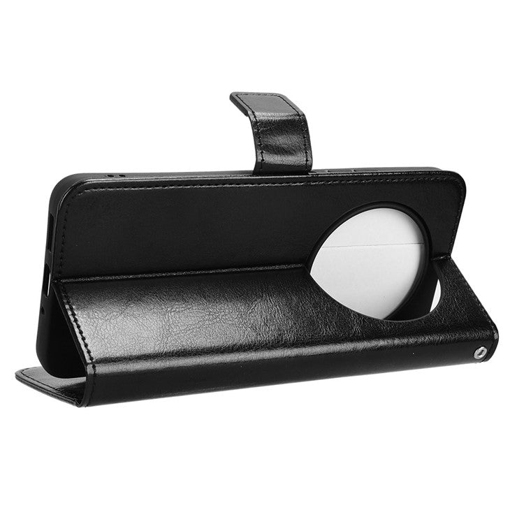 For Xiaomi Poco C75 4G / Redmi 14R 5G / 14C 4G / A4 5G Case Crazy Horse Texture PU Leather Phone Wallet Cover - Black