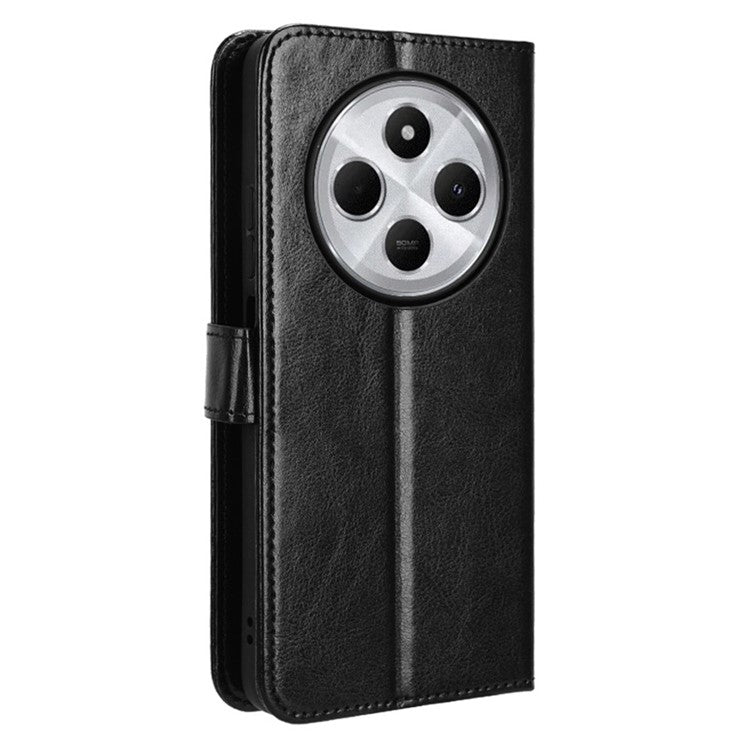For Xiaomi Poco C75 4G / Redmi 14R 5G / 14C 4G / A4 5G Case Crazy Horse Texture PU Leather Phone Wallet Cover - Black