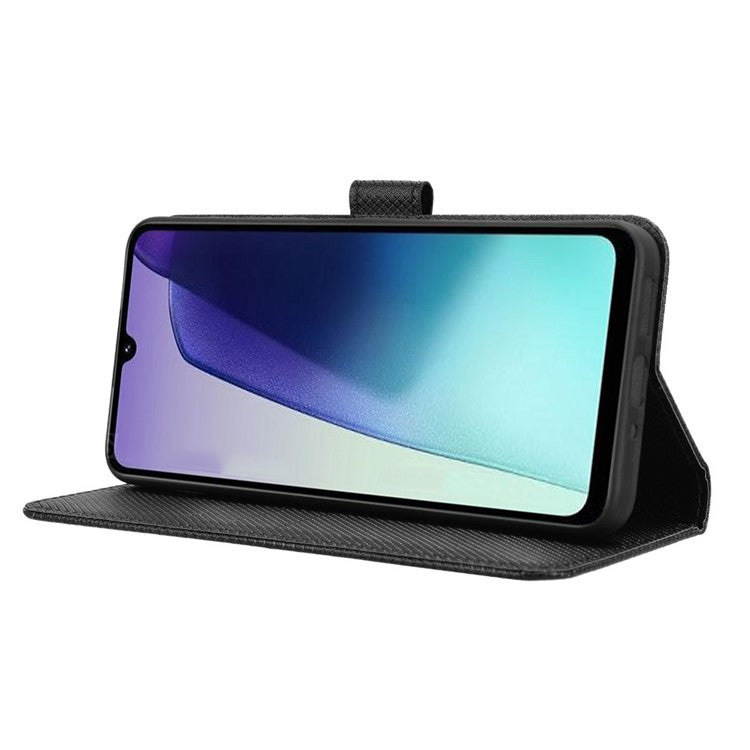 For Xiaomi Poco C75 4G / Redmi 14R 5G / 14C 4G / A4 5G Case PU Leather Diamond Texture Wallet Phone Cover - Black