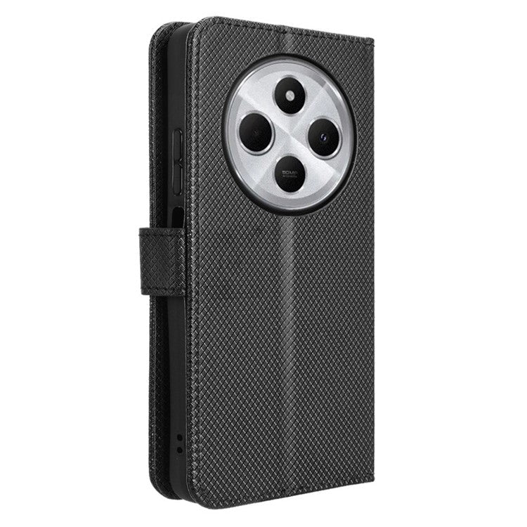 For Xiaomi Poco C75 4G / Redmi 14R 5G / 14C 4G / A4 5G Case PU Leather Diamond Texture Wallet Phone Cover - Black