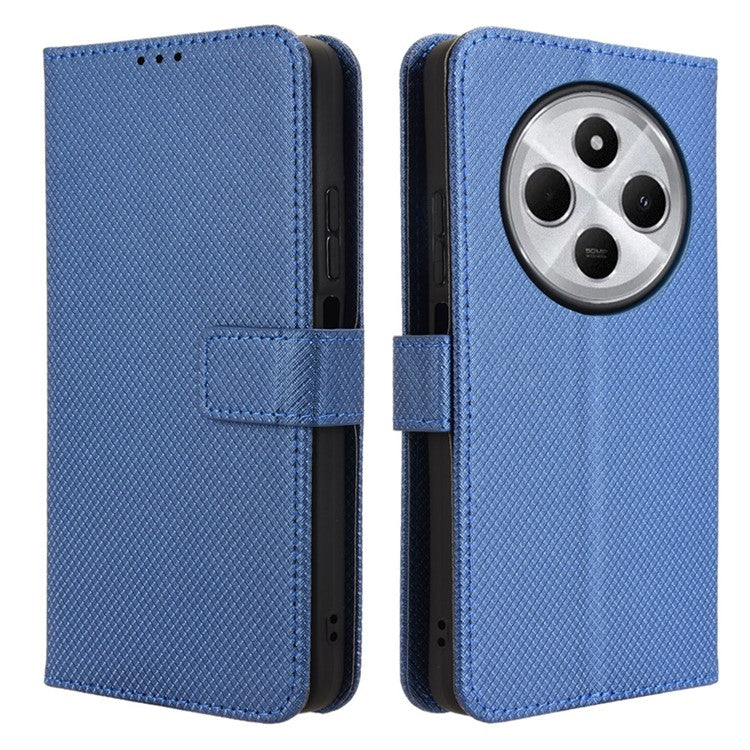 For Xiaomi Poco C75 4G / Redmi 14R 5G / 14C 4G / A4 5G Case PU Leather Diamond Texture Wallet Phone Cover - Blue