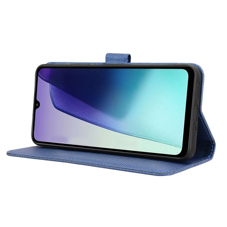 For Xiaomi Poco C75 4G / Redmi 14R 5G / 14C 4G / A4 5G Case PU Leather Diamond Texture Wallet Phone Cover - Blue