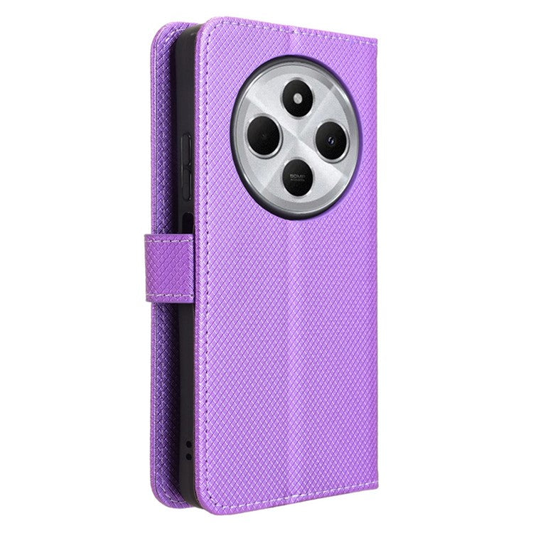For Xiaomi Poco C75 4G / Redmi 14R 5G / 14C 4G / A4 5G Case PU Leather Diamond Texture Wallet Phone Cover - Purple