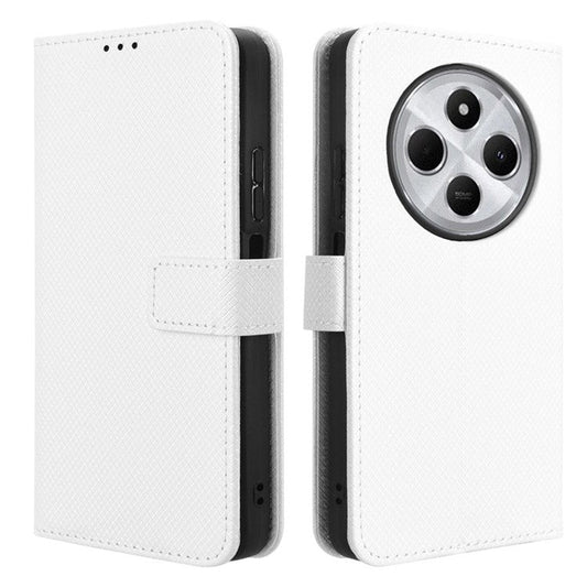For Xiaomi Poco C75 4G / Redmi 14R 5G / 14C 4G / A4 5G Case PU Leather Diamond Texture Wallet Phone Cover - White