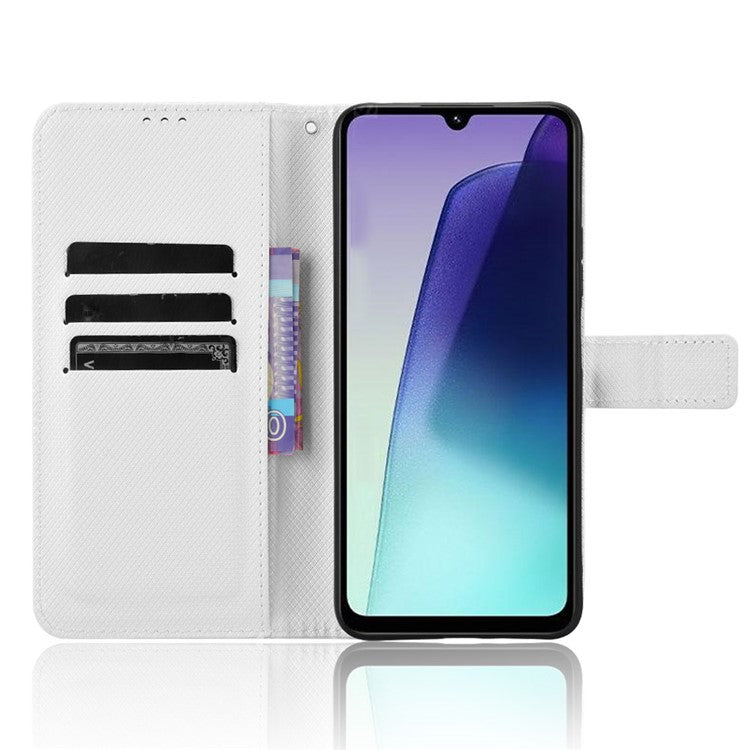 For Xiaomi Poco C75 4G / Redmi 14R 5G / 14C 4G / A4 5G Case PU Leather Diamond Texture Wallet Phone Cover - White