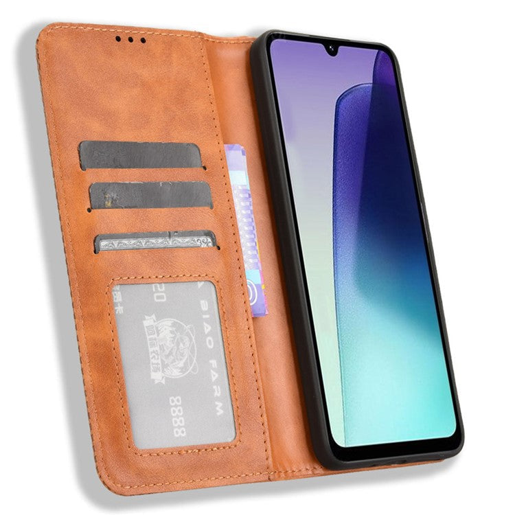 For Xiaomi Poco C75 4G / Redmi 14R 5G / 14C 4G / A4 5G Leather Case Wallet Stand Retro Texture Phone Cover - Brown
