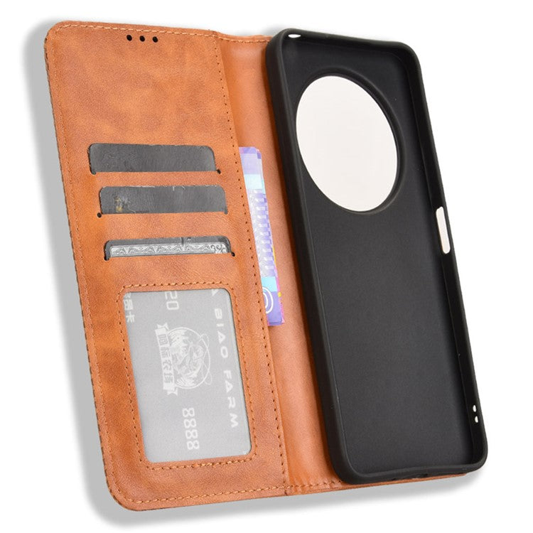 For Xiaomi Poco C75 4G / Redmi 14R 5G / 14C 4G / A4 5G Leather Case Wallet Stand Retro Texture Phone Cover - Brown