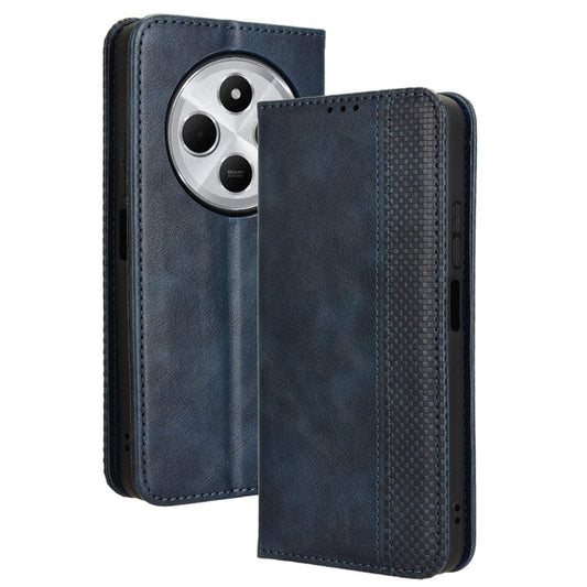 For Xiaomi Poco C75 4G / Redmi 14R 5G / 14C 4G / A4 5G Leather Case Wallet Stand Retro Texture Phone Cover - Blue