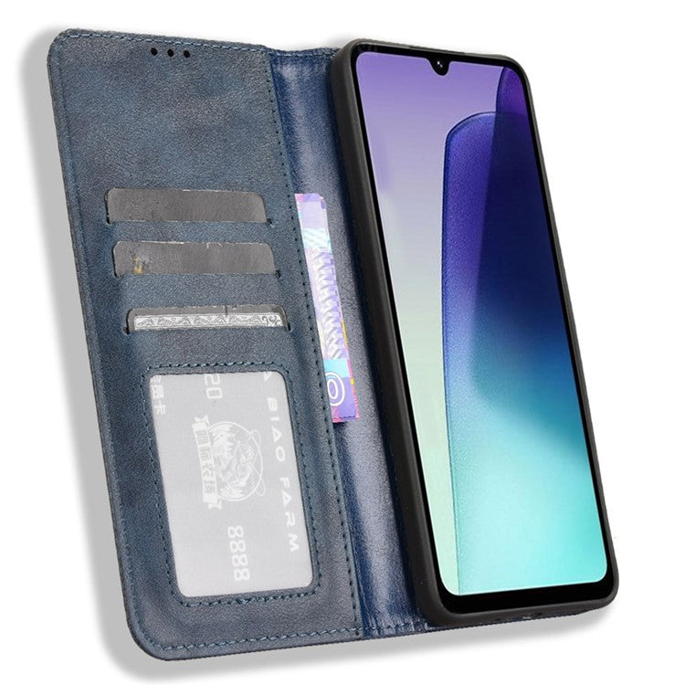 For Xiaomi Poco C75 4G / Redmi 14R 5G / 14C 4G / A4 5G Leather Case Wallet Stand Retro Texture Phone Cover - Blue