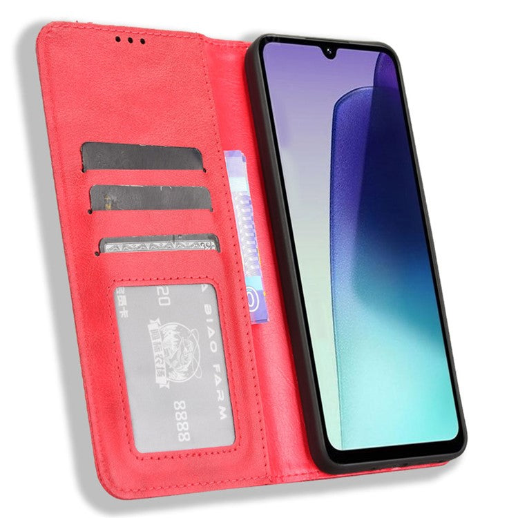For Xiaomi Poco C75 4G / Redmi 14R 5G / 14C 4G / A4 5G Leather Case Wallet Stand Retro Texture Phone Cover - Red
