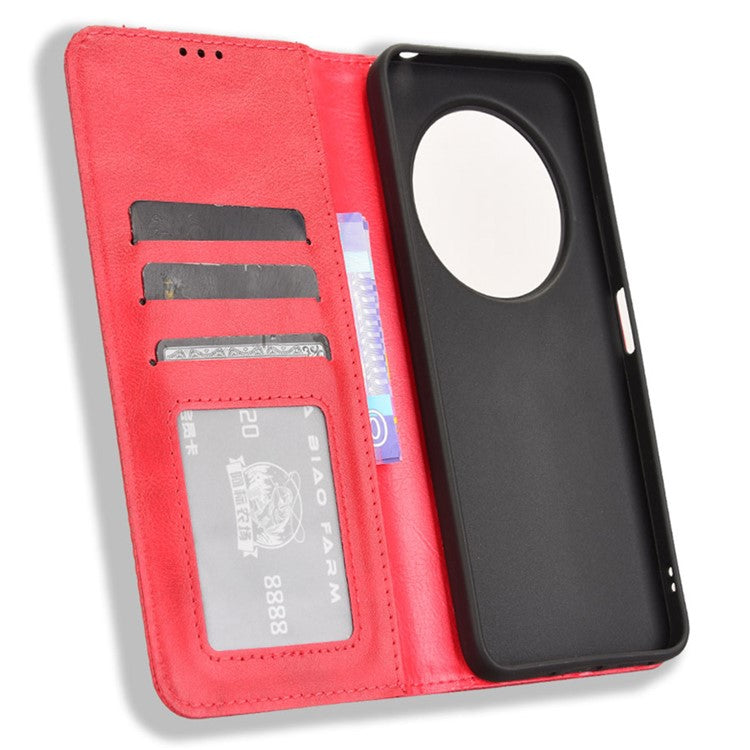 For Xiaomi Poco C75 4G / Redmi 14R 5G / 14C 4G / A4 5G Leather Case Wallet Stand Retro Texture Phone Cover - Red