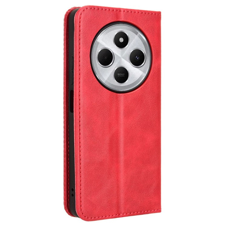 For Xiaomi Poco C75 4G / Redmi 14R 5G / 14C 4G / A4 5G Leather Case Wallet Stand Retro Texture Phone Cover - Red