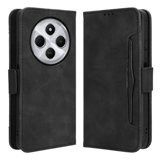 For Xiaomi Poco C75 4G / Redmi 14R 5G / 14C 4G / A4 5G Leather Case Phone Wallet Cover with Multiple Card Slots - Black