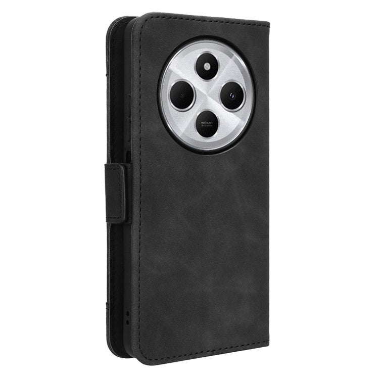 For Xiaomi Poco C75 4G / Redmi 14R 5G / 14C 4G / A4 5G Leather Case Phone Wallet Cover with Multiple Card Slots - Black