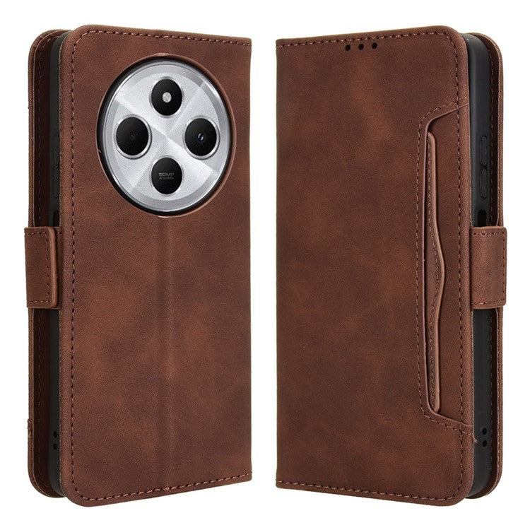 For Xiaomi Poco C75 4G / Redmi 14R 5G / 14C 4G / A4 5G Leather Case Phone Wallet Cover with Multiple Card Slots - Brown