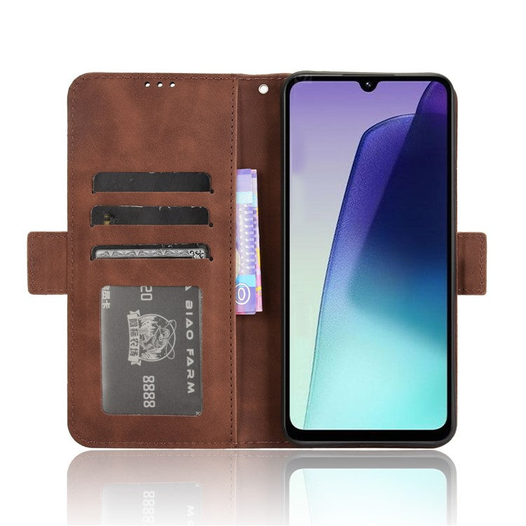 For Xiaomi Poco C75 4G / Redmi 14R 5G / 14C 4G / A4 5G Leather Case Phone Wallet Cover with Multiple Card Slots - Brown