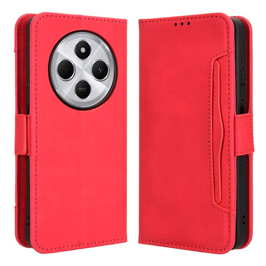 For Xiaomi Poco C75 4G / Redmi 14R 5G / 14C 4G / A4 5G Leather Case Phone Wallet Cover with Multiple Card Slots - Red