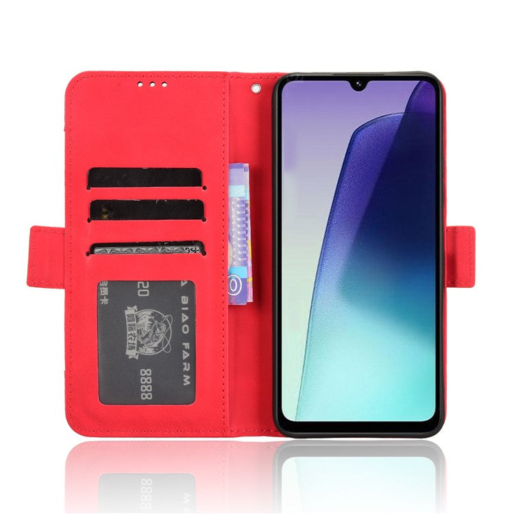 For Xiaomi Poco C75 4G / Redmi 14R 5G / 14C 4G / A4 5G Leather Case Phone Wallet Cover with Multiple Card Slots - Red