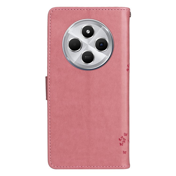 KT Imprinting Flower Series-3 For Xiaomi Poco C75 4G / Redmi 14R 5G / 14C 4G Case Cat Tree Pattern Flip Leather Phone Cover - Pink