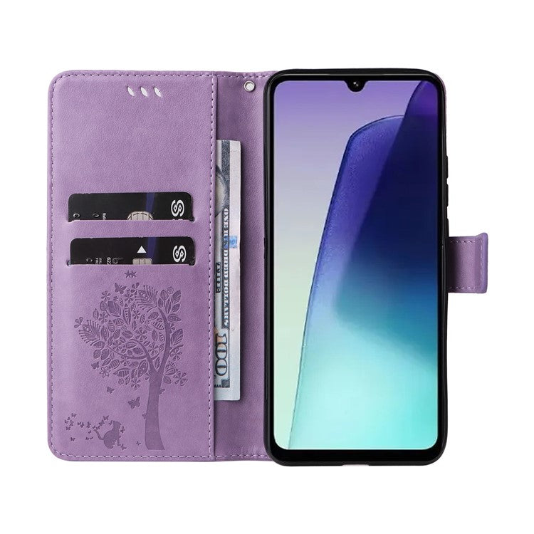 KT Imprinting Flower Series-3 For Xiaomi Poco C75 4G / Redmi 14R 5G / 14C 4G Case Cat Tree Pattern Flip Leather Phone Cover - Light Purple