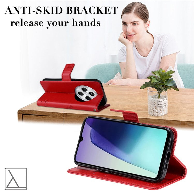 KT Imprinting Flower Series-3 For Xiaomi Poco C75 4G / Redmi 14R 5G / 14C 4G Case Cat Tree Pattern Flip Leather Phone Cover - Red