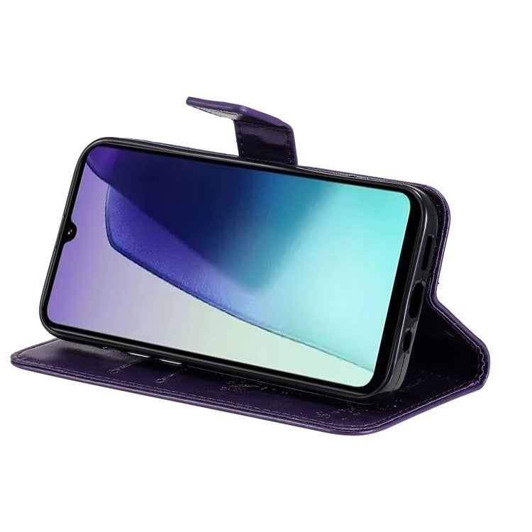 KT Imprinting Flower Series-3 For Xiaomi Poco C75 4G / Redmi 14R 5G / 14C 4G Case Cat Tree Pattern Flip Leather Phone Cover - Purple