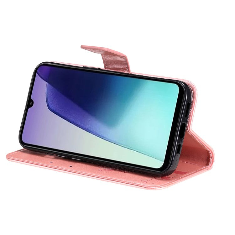 KT Imprinting Flower Series-3 For Xiaomi Poco C75 4G / Redmi 14R 5G / 14C 4G Case Cat Tree Pattern Flip Leather Phone Cover - Rose Gold