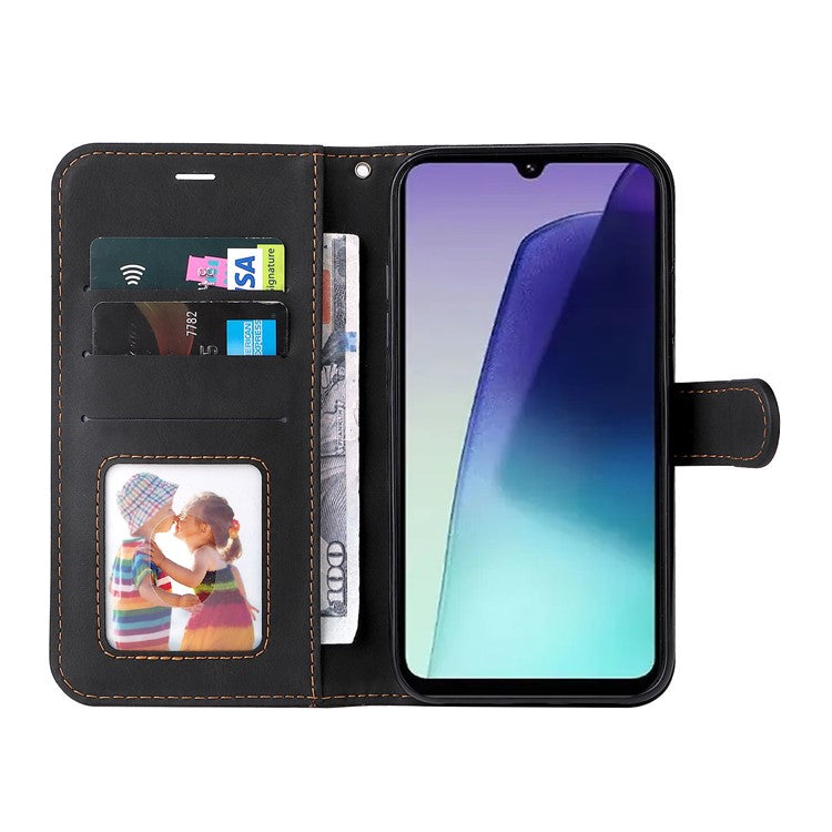 For Xiaomi Poco C75 4G / Redmi 14R 5G / 14C 4G Case Flip Wallet Leather Phone Cover 3 Color Splicing - Black