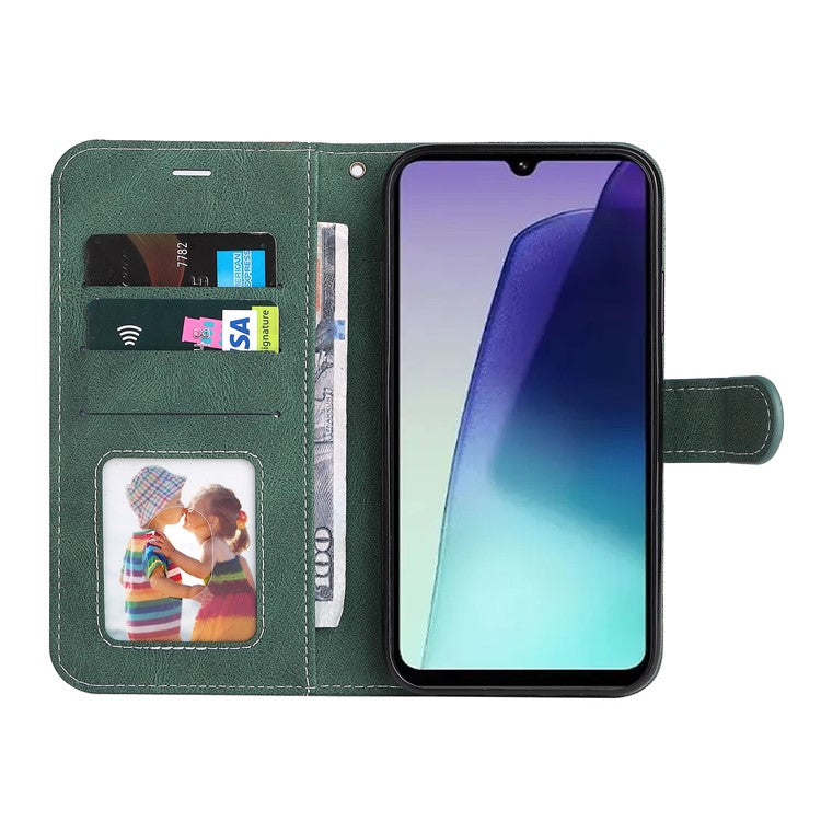 For Xiaomi Poco C75 4G / Redmi 14R 5G / 14C 4G Case Flip Wallet Leather Phone Cover 3 Color Splicing - Green