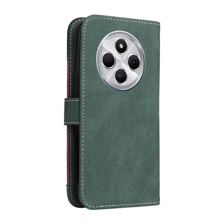 For Xiaomi Poco C75 4G / Redmi 14R 5G / 14C 4G Case Flip Wallet Leather Phone Cover 3 Color Splicing - Green