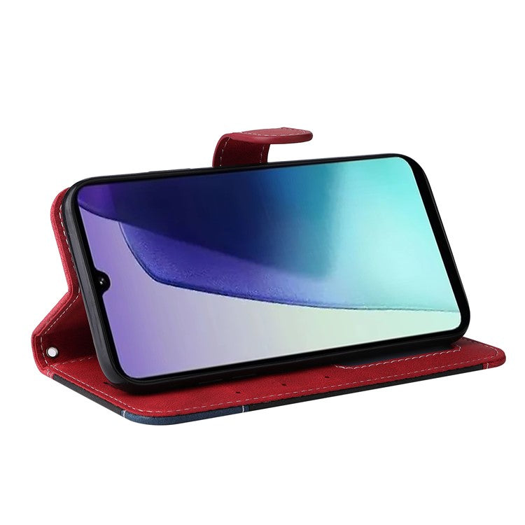 For Xiaomi Poco C75 4G / Redmi 14R 5G / 14C 4G Case Flip Wallet Leather Phone Cover 3 Color Splicing - Red