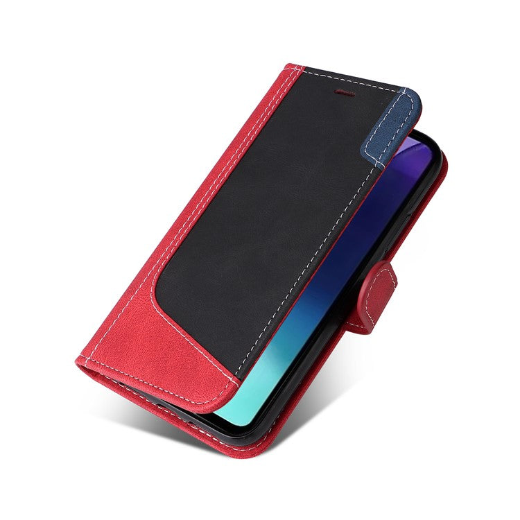 For Xiaomi Poco C75 4G / Redmi 14R 5G / 14C 4G Case Flip Wallet Leather Phone Cover 3 Color Splicing - Red