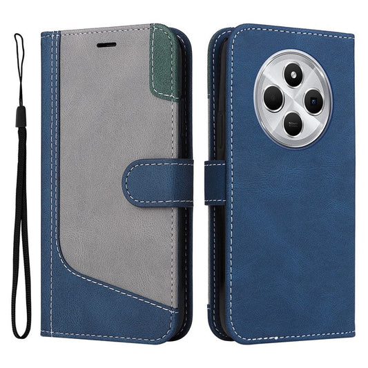 For Xiaomi Poco C75 4G / Redmi 14R 5G / 14C 4G Case Flip Wallet Leather Phone Cover 3 Color Splicing - Blue