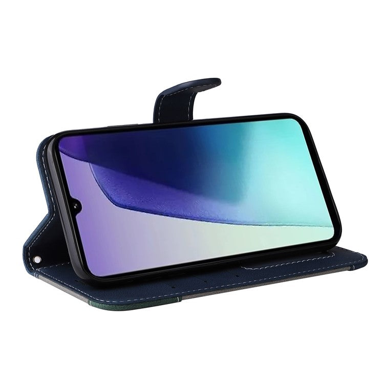 For Xiaomi Poco C75 4G / Redmi 14R 5G / 14C 4G Case Flip Wallet Leather Phone Cover 3 Color Splicing - Blue