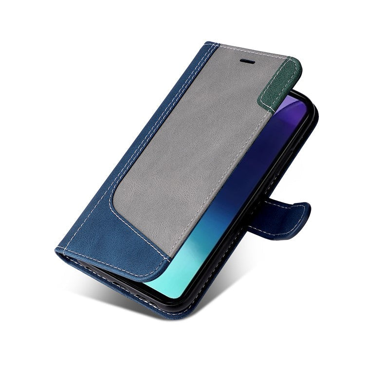 For Xiaomi Poco C75 4G / Redmi 14R 5G / 14C 4G Case Flip Wallet Leather Phone Cover 3 Color Splicing - Blue