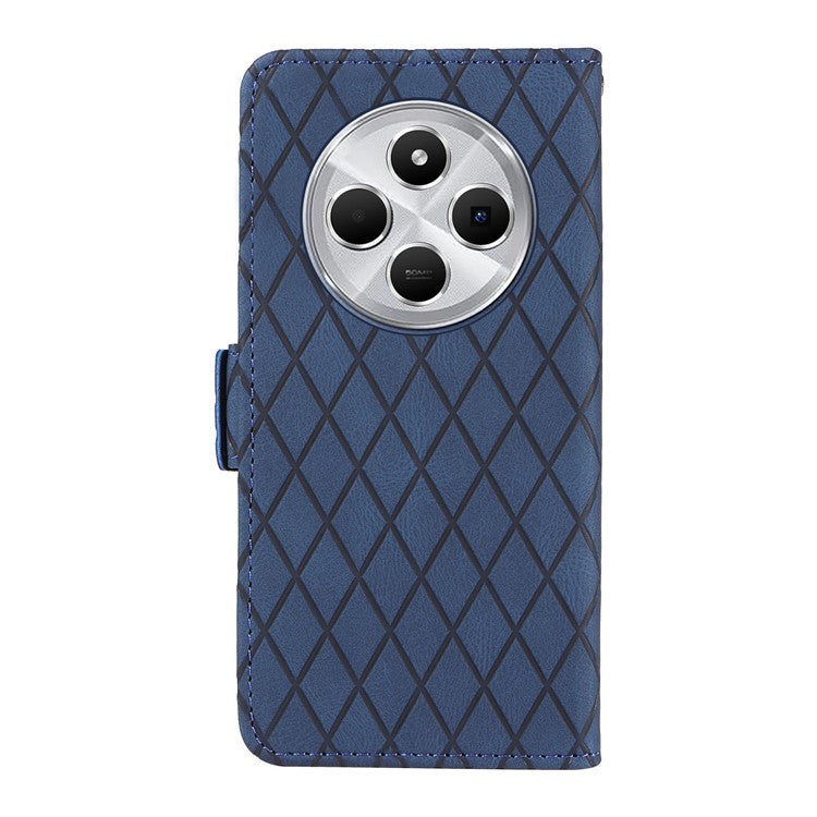 For Xiaomi Poco C75 4G / Redmi 14R 5G / 14C 4G Case Rhombus PU Leather Flip Wallet Phone Cover - Blue