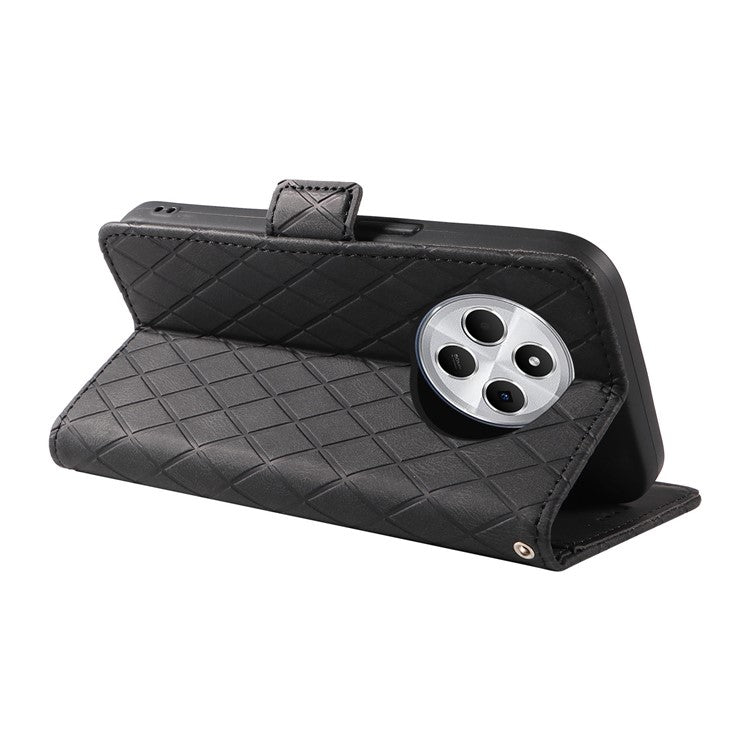 For Xiaomi Poco C75 4G / Redmi 14R 5G / 14C 4G Case Rhombus PU Leather Flip Wallet Phone Cover - Black