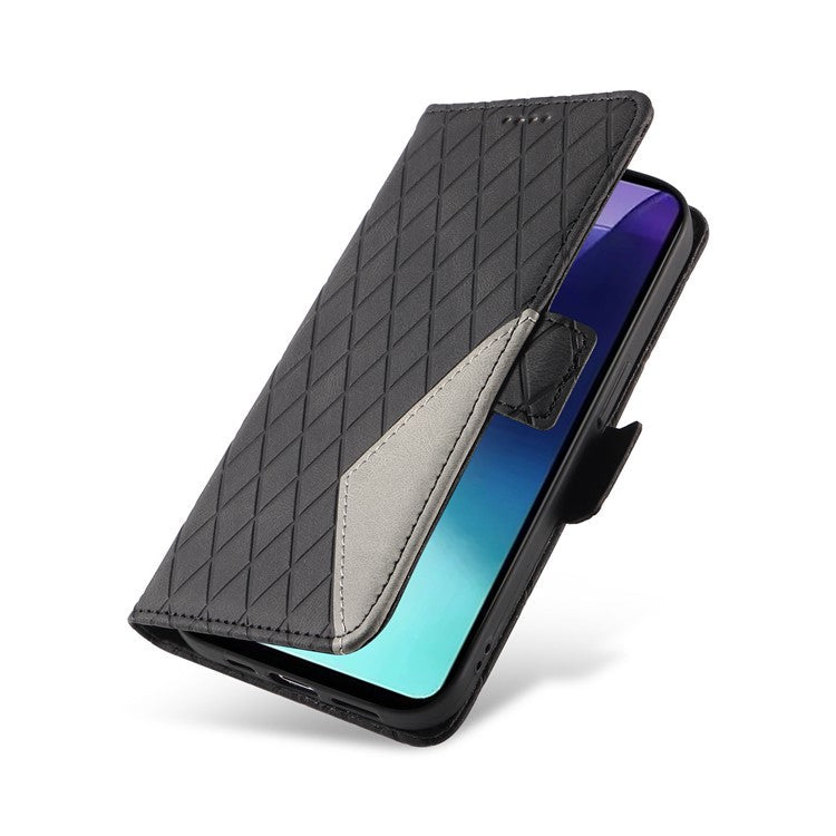For Xiaomi Poco C75 4G / Redmi 14R 5G / 14C 4G Case Rhombus PU Leather Flip Wallet Phone Cover - Black