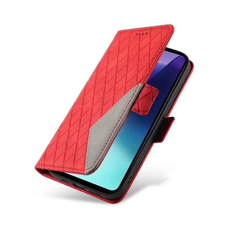 For Xiaomi Poco C75 4G / Redmi 14R 5G / 14C 4G Case Rhombus PU Leather Flip Wallet Phone Cover - Red