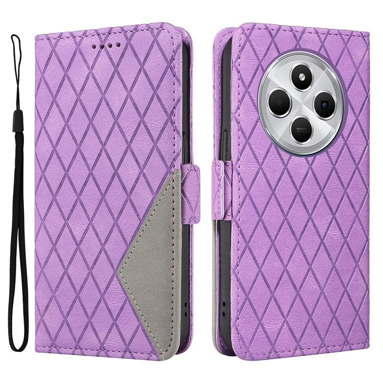 For Xiaomi Poco C75 4G / Redmi 14R 5G / 14C 4G Case Rhombus PU Leather Flip Wallet Phone Cover - Purple