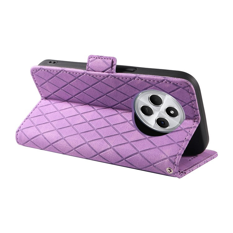 For Xiaomi Poco C75 4G / Redmi 14R 5G / 14C 4G Case Rhombus PU Leather Flip Wallet Phone Cover - Purple