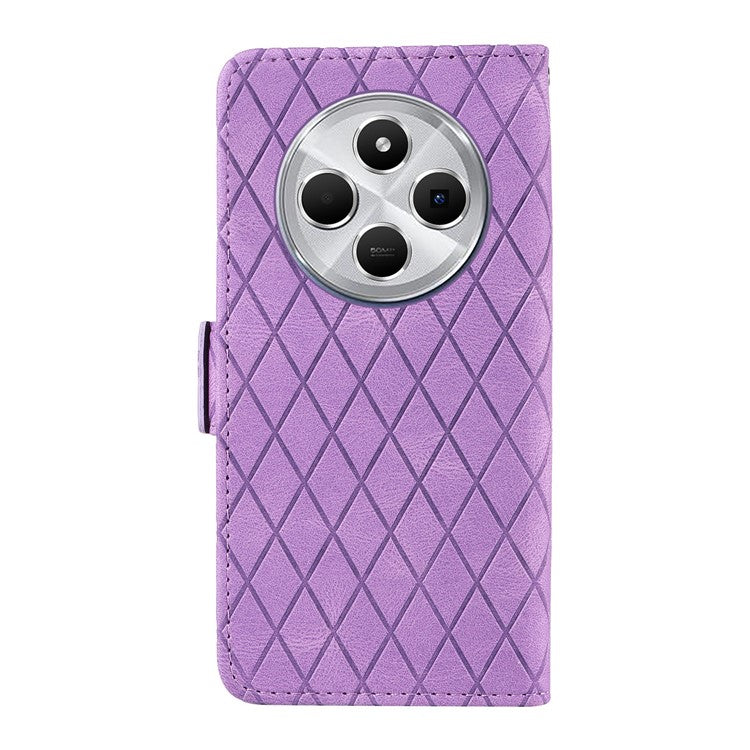 For Xiaomi Poco C75 4G / Redmi 14R 5G / 14C 4G Case Rhombus PU Leather Flip Wallet Phone Cover - Purple